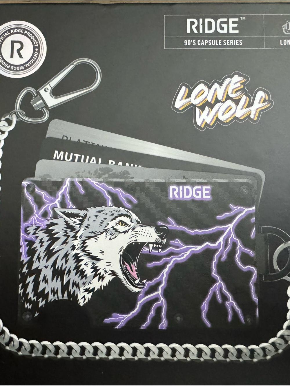 RIDGE Lone Wolf Card Holder Wallet - Black with Purple Lightning